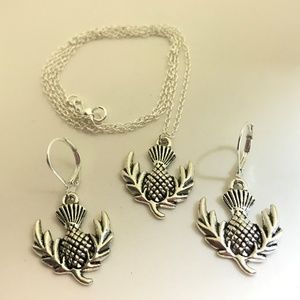 Set of Sterling Silver Thistle Necklace & Earrings